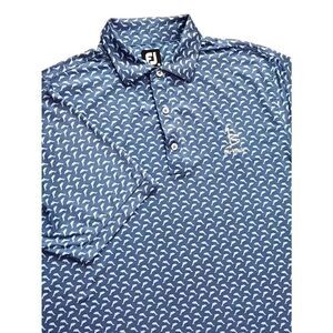 FJ Footjoy mens medium DOLPHIN AOP Birkdale Golf Club  blue white performance